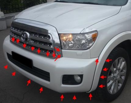 места крепления переднего бампера Toyota Sequoia XK60 (2008-2022)