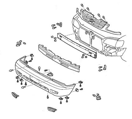 Schéma de montage du pare-chocs avant Toyota Sienna XL10 (1997-2002)