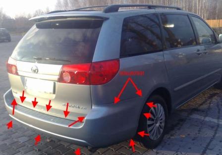 места крепления заднего бампера Toyota Sienna  XL20 (2003-2010)