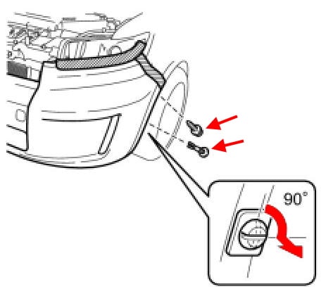Схема крепления переднего бампера Toyota Corolla Rumion