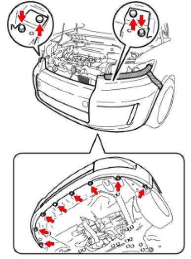 Схема крепления переднего бампера Toyota Corolla Rumion