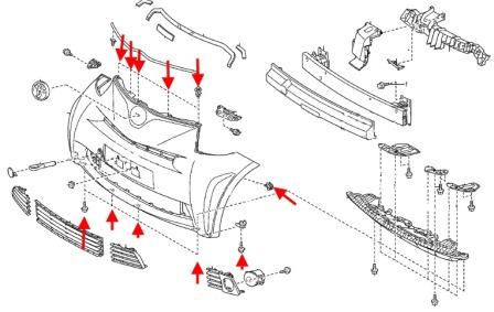 Points de fixation du pare-chocs avant Toyota IQ