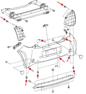Schéma de montage du pare-chocs arrière Toyota IQ