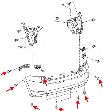 Schéma de montage du pare-chocs arrière de la Toyota Auris