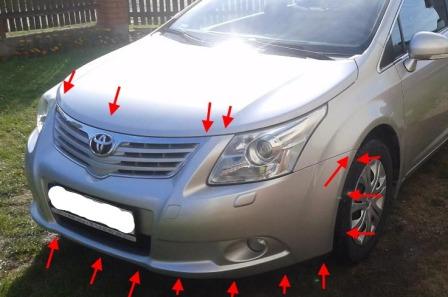 punti di attacco del paraurti anteriore Toyota Avensis MK3 (dal 2008)