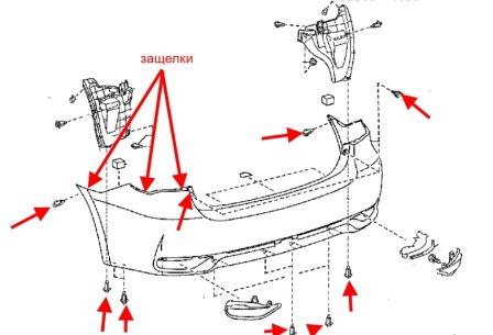 schema montaggio paraurti posteriore Toyota Avensis MK3 (dal 2008)