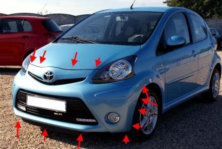 Puntos de fijación del parachoques delantero Toyota Aygo (2005-2014)