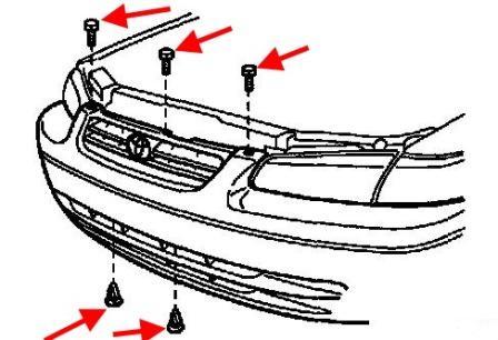 схема крепления переднего бампера Toyota Camry XV20 (1996-2002)