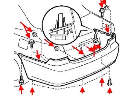 Schéma de montage du pare-chocs arrière Toyota Camry XV30 (2001-2006)