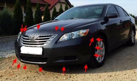 punti di attacco paraurti anteriore Toyota Camry XV40 (2006-2011)