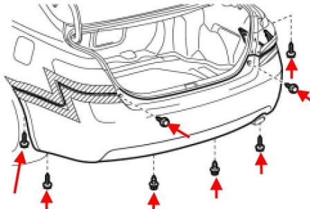 schema montaggio paraurti posteriore Toyota Camry XV40 (2006-2011)