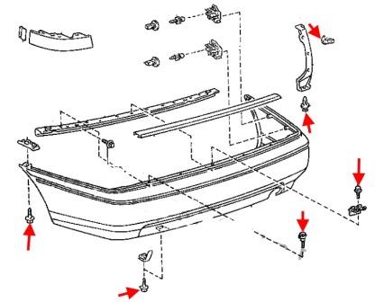 схема крепления заднего бампера Toyota Carina E