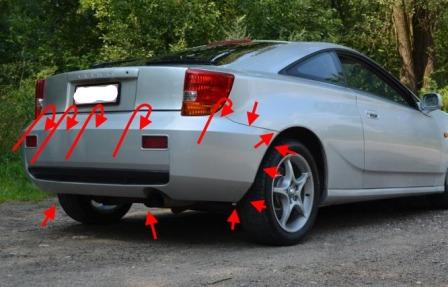 места крепления заднего бампера Toyota Celica (1999-2006)