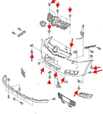 Schema montaggio paraurti anteriore Toyota Corolla Verso