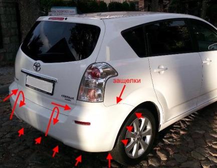 punti di attacco paraurti posteriore Toyota Corolla Verso