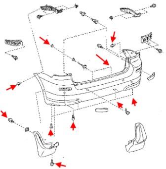 schema montaggio paraurti posteriore Toyota Corolla Verso