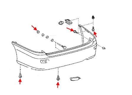 схема крепления заднего бампера Toyota Previa (2000-2005)