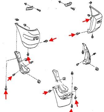 schema montaggio paraurti posteriore Toyota RAV4 SXA10 (1994-2000)