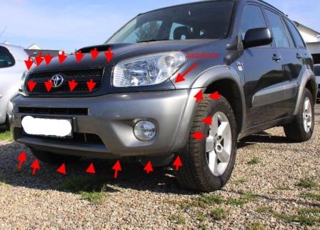 места крепления переднего бампера  Toyota RAV4 CA20W (2000-2005)