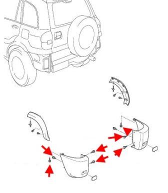 схема крепления заднего бампера Toyota RAV4 CA20W (2000-2005)