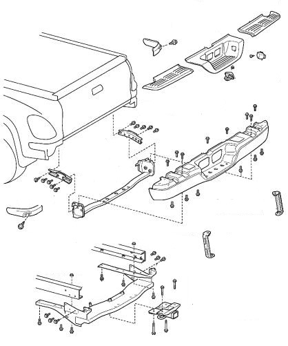 схема крепления заднего бампера Toyota Tundra (2000-2006)