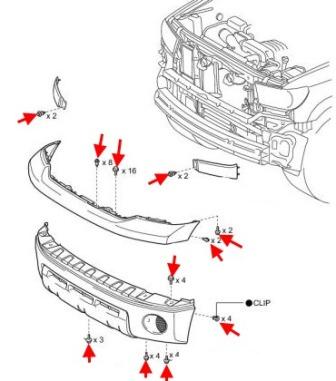 схема крепления переднего бампера Toyota Tundra (после 2007 года)