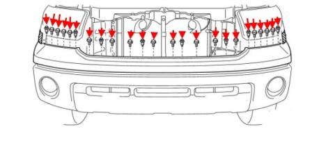схема крепления переднего бампера Toyota Tundra (после 2007 года)