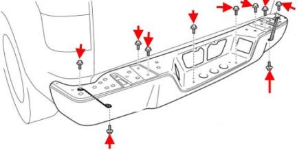 схема крепления заднего бампера Toyota Tundra (после 2007 года)