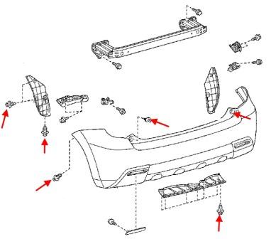 схема крепления заднего бампера Toyota Urban Cruiser