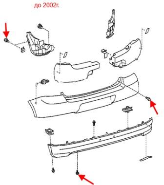 схема крепления заднего бампера Toyota Yaris (1999-2005)