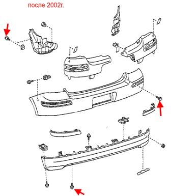 схема крепления заднего бампера Toyota Yaris (1999-2005)