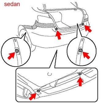 Schéma de fixation pare choc arrière Toyota Yaris (2005-2011)