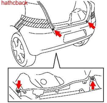 Schéma de fixation pare choc arrière Toyota Yaris (2005-2011)