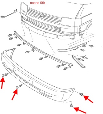 schema montaggio paraurti anteriore VW T4 Transporter, Caravelle, Multivan