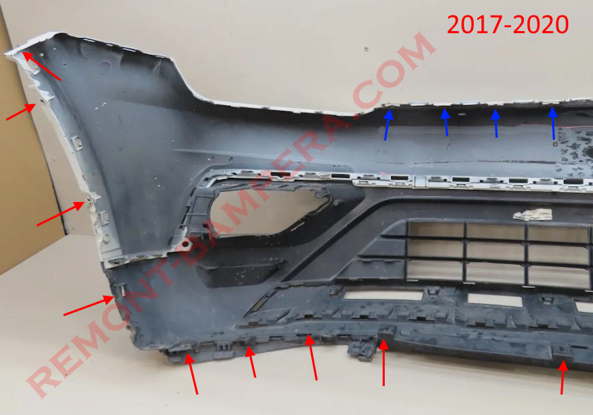 Emplacements de montage du pare-chocs avant VW Atlas / Teramont