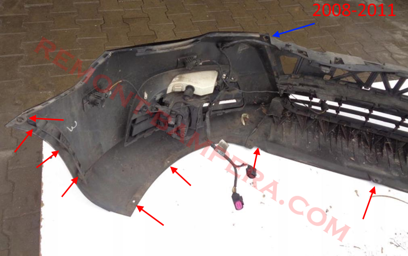 места крепления переднего бампера VW CC (Passat СС) 
