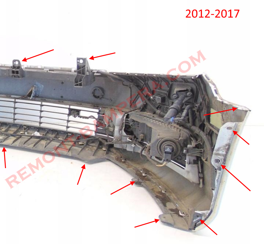 места крепления переднего бампера VW CC (Passat СС) 