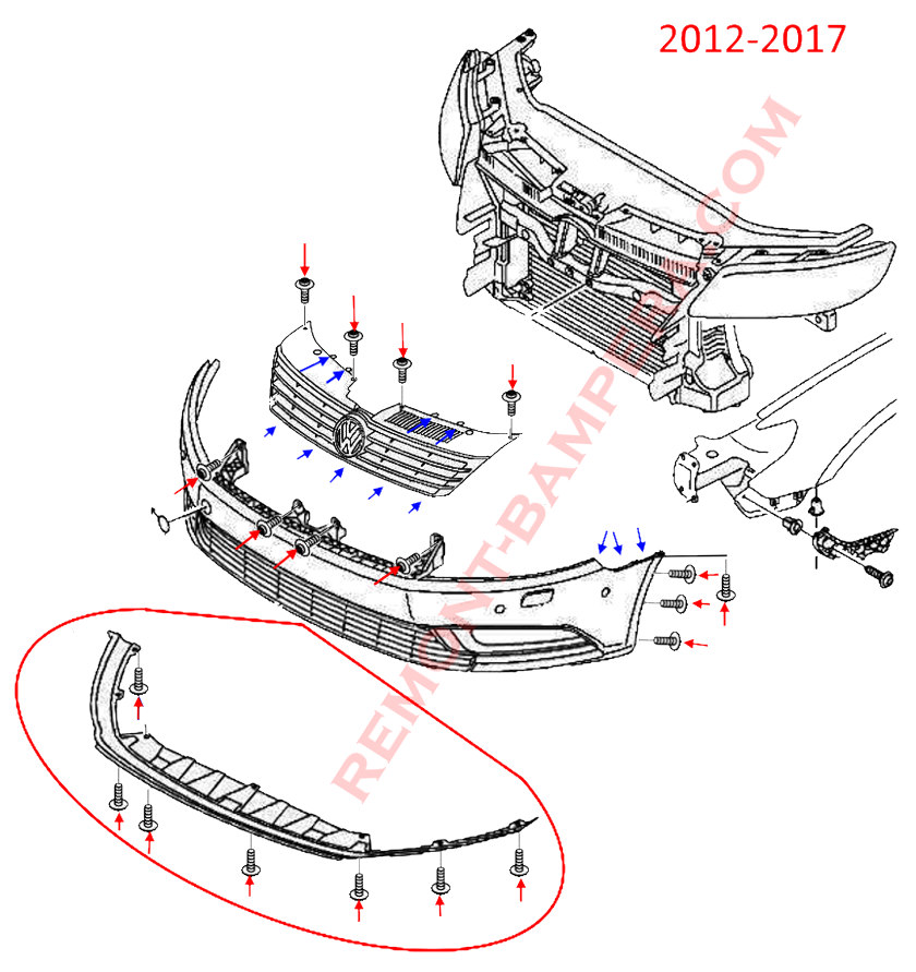 Схема крепления переднего бампера VW CC (Passat СС) 
