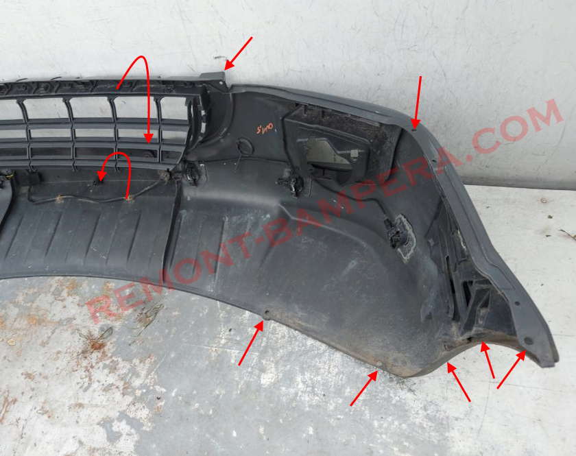 Ubicaciones de montaje del parachoques delantero VW Crafter I
