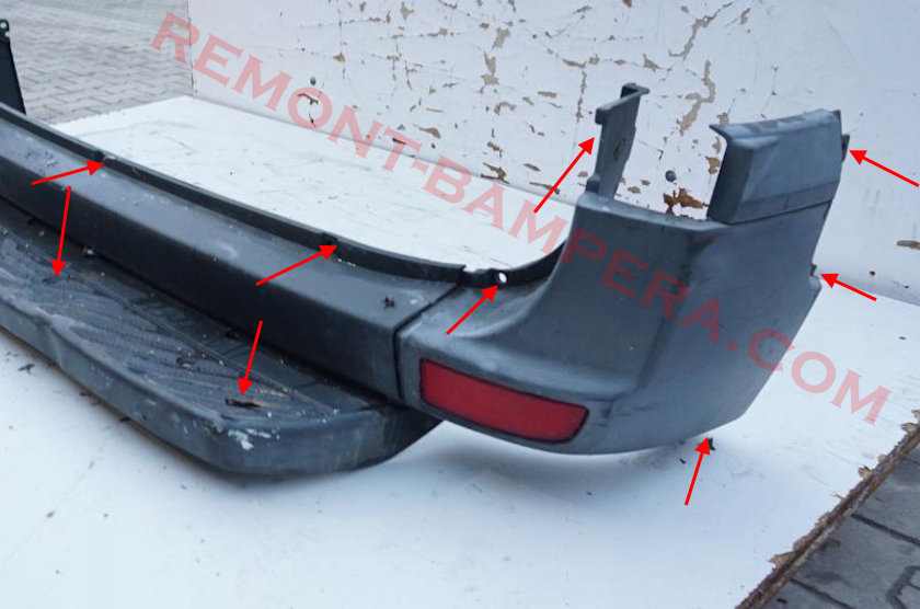 Ubicaciones de montaje del parachoques trasero VW Crafter I