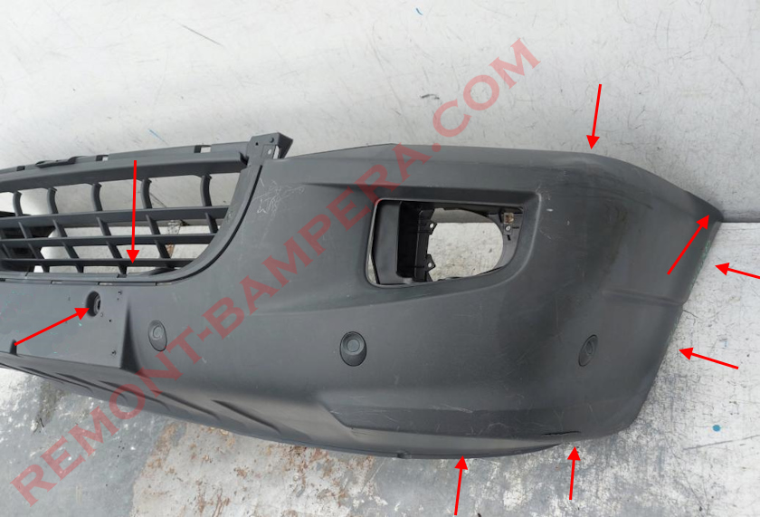 Ubicaciones de montaje del parachoques delantero VW Crafter I