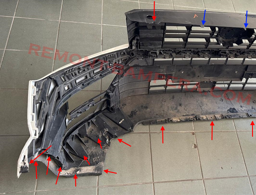 места крепления переднего бампера VW Crafter II