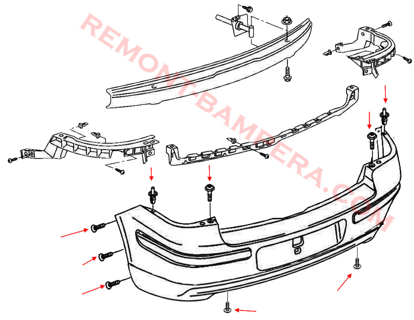 Schema di montaggio del paraurti posteriore della VW Golf 4