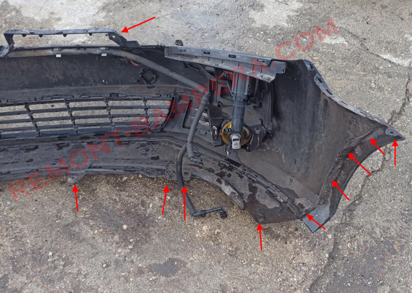 Ubicaciones de montaje del parachoques delantero VW Golf 6 (2008-2012)