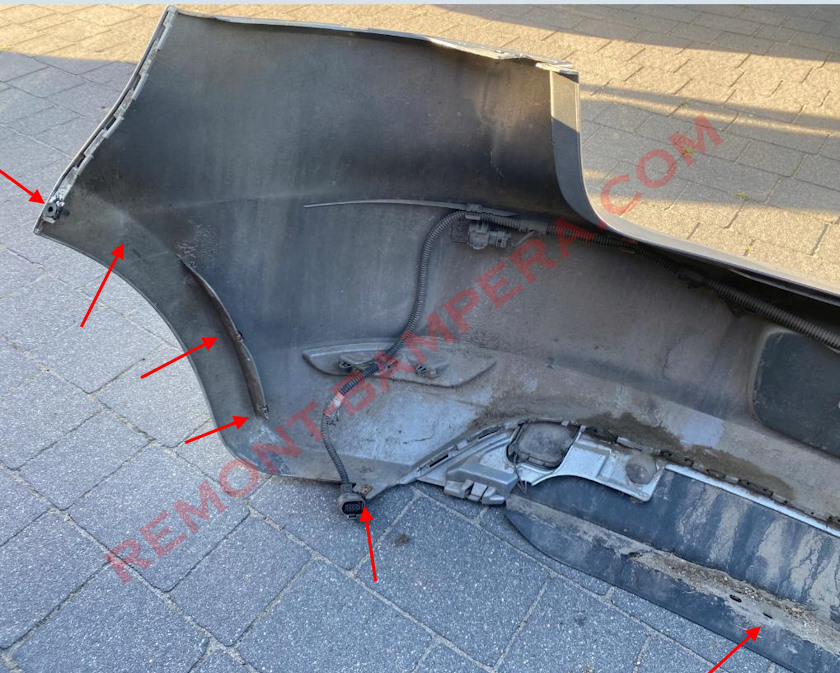 Ubicaciones de montaje del parachoques trasero VW Golf 6 (2008-2012)