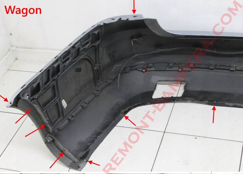 Ubicaciones de montaje del parachoques trasero VW Golf 6 (2008-2012)