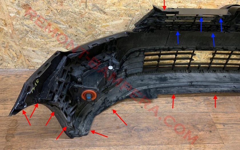 Ubicaciones de montaje del parachoques delantero del VW Golf Sportsvan