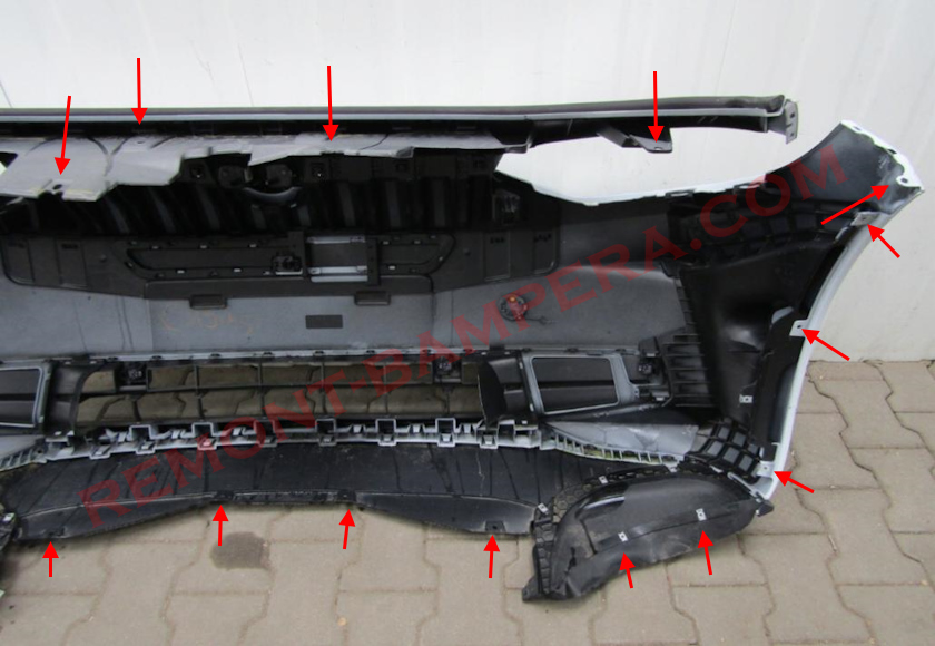 места крепления переднего бампера VW ID.3 