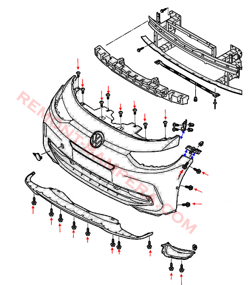 Схема крепления переднего бампера VW ID.3 