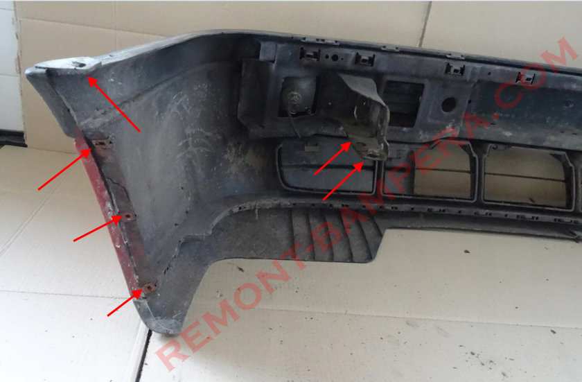 места крепления переднего бампера VW Passat B4 